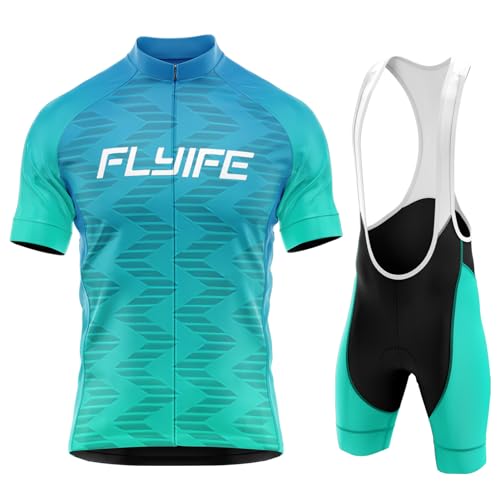 FLYIFE Herren Radtrikot Set Kurzarm mit 9D Sitzpolster Atmungsaktiv Elastische Schnell Trocknend Trikot Radfahren MTB,Ursprüngliche Gaze Radjacke und Radhose,MTB Radtrikot (TYP-5,3XL) von FLYIFE