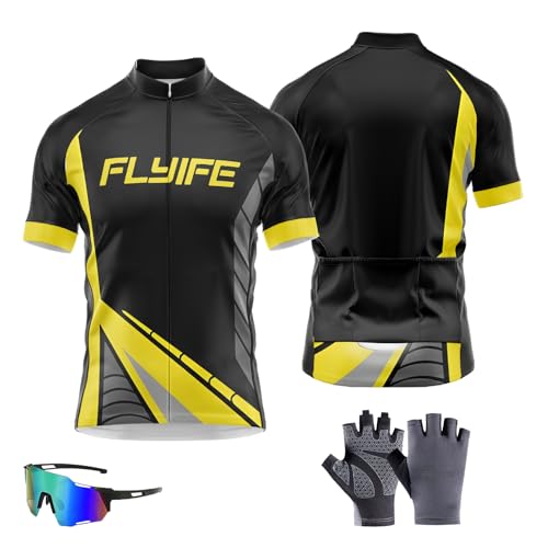 FLYIFE Kurzarm Radtrikot Herren Rennrad Fahrrad Trikots Elastische Atmungsaktive T-Shirt Jersey Funktionsshirt Schnell Trocknen Stoff Fahrradtrikot für Radsport Outdoor Sport (TYP-8,XL) von FLYIFE