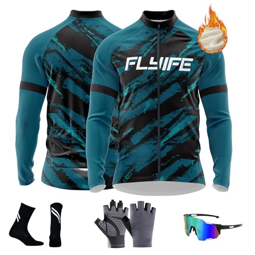 Fahrrad Jacke Winter Thermo Fahrradbekleidung - Rennrad Trikot Herren Reißverschluss mit Taschen, für Outdoor-Aktivitäten wie Radfahren, Klettern, Wandern (TYP-8,3XL) von FLYIFE