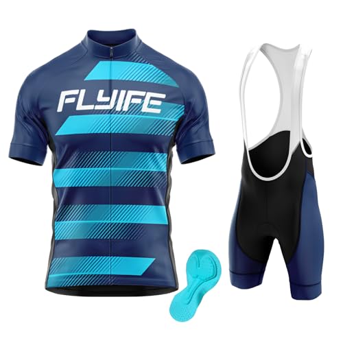 Fahrradtrikot Kurzarm Set für Herren Radtrikot T Shirt Radsport Radtrikot Set+ Radhose/Trägerhose mit Sitzpolster für Radsport,MTB-Fahrrad-Anzug für Radsport Outdoor Sport (TYP-1,4XL) von FLYIFE