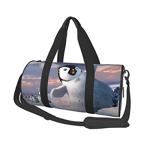 Happy Penguin bedruckte Reisetasche aus Segeltuch – Turnbeutel mit großer Kapazität für Wochenend- und Geschäftsreisen, Schwarz , Einheitsgröße von FLYIFE