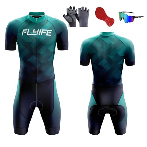 Herren Fahrrad-Skinsuit Gel gepolstert Einteiler Trisuit Bike Top kurzes Sublimiertes Design- Hochwertiger Triathlon-Anzug für Herren (TYP-6,M) von FLYIFE