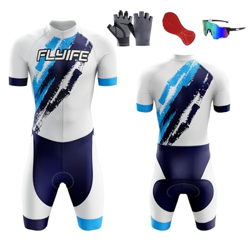 Herren Fahrrad-Skinsuit Gel gepolstert Einteiler Trisuit Bike Top kurzes Sublimiertes Design- Hochwertiger Triathlon-Anzug für Herren (TYP-8,XXL) von FLYIFE