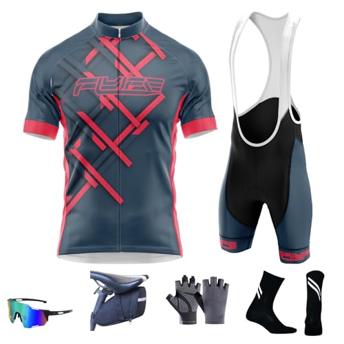 Herren Fahrradbekleidung Kurzarm MTB Radsportanzüge Radhose Radtrikot Set Trikot mit 3D-Gel-gepolsterten Atmungsaktiv Shorts, Fahrradbekleidung Set für Mountainbikes (TYP-9,2XL) von FLYIFE