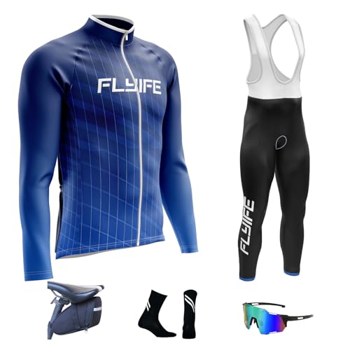 Herren Herbst und Winter Radtrikot Pro Fahrradbekleidung Set Langarm Winddicht mit 8D Hosen (TYP-4,XXS) von FLYIFE