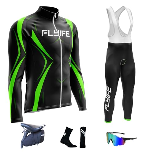 Herren Herbst und Winter Radtrikot Pro Fahrradbekleidung Set Langarm Winddicht mit 8D Hosen (TYP-7,S) von FLYIFE