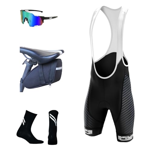 Herren Hose Men's Active Bib Pants,Herren Radfahren Bib Shorts, Radfahren Shorts für Männer Gel gepolstert mit Taschen, Road Shorts atmungsaktiv Quick-Dry (L,TYP-5) von FLYIFE