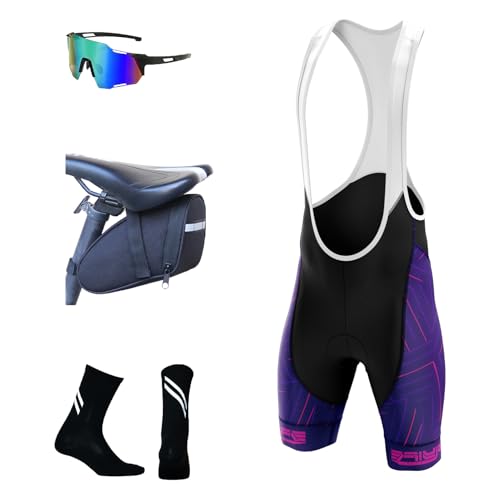 Herren Hose Men's Active Bib Pants,Herren Radfahren Bib Shorts, Radfahren Shorts für Männer Gel gepolstert mit Taschen, Road Shorts atmungsaktiv Quick-Dry (M,TYP-17) von FLYIFE