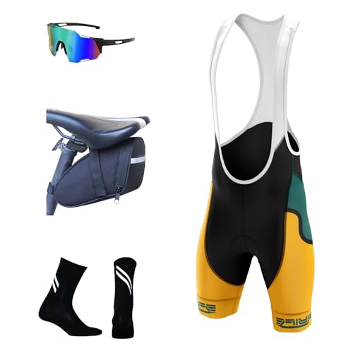 Herren Hose Men's Active Bib Pants,Herren Radfahren Bib Shorts, Radfahren Shorts für Männer Gel gepolstert mit Taschen, Road Shorts atmungsaktiv Quick-Dry (S,TYP-13) von FLYIFE