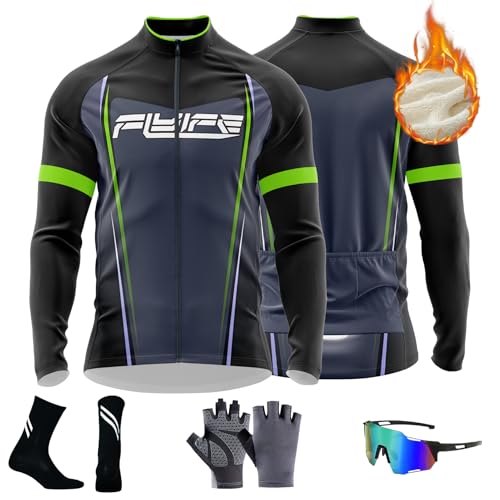 Herren Radtrikot,Fahrrad Jacke Winter Thermo Fahrradbekleidung,Fahrradtrikot Langarm Fahrrad Shirt Fahrradbekleidung Radshirt für Männer, Rennrad Trikot Herren Reißverschluss mit Taschen (TYP-7,4XL) von FLYIFE