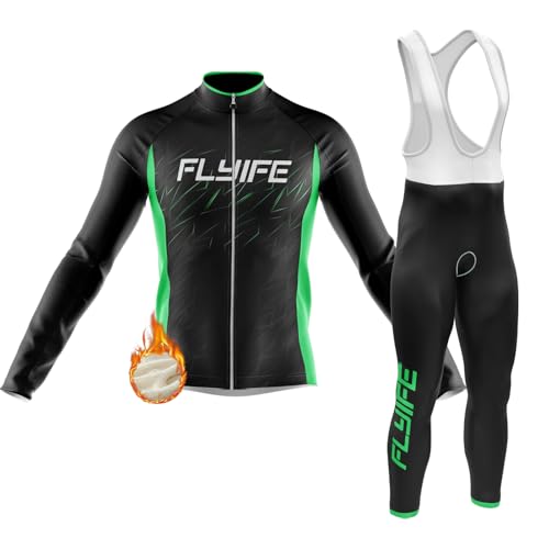 Herren Radtrikot Fahrradtrikot Langarm, Fahrradbekleidung Fahrrad Trikot T Shirt für Männer,Herren Radtrikot Set Fahrrad Trikot Langarm + Hose mit Sitzpolster (TYP-9,S) von FLYIFE