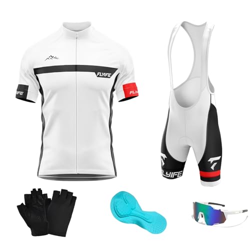 Herren Radtrikot Set Herren Fahrradbekleidung Set Fahrradbekleidung Fahrrad Trikot mit Sitzpolster Atmungsaktiv Schnelltrocknend für Radsportfür Fahrrad Rennrad MTB (TYP-1,L) von FLYIFE