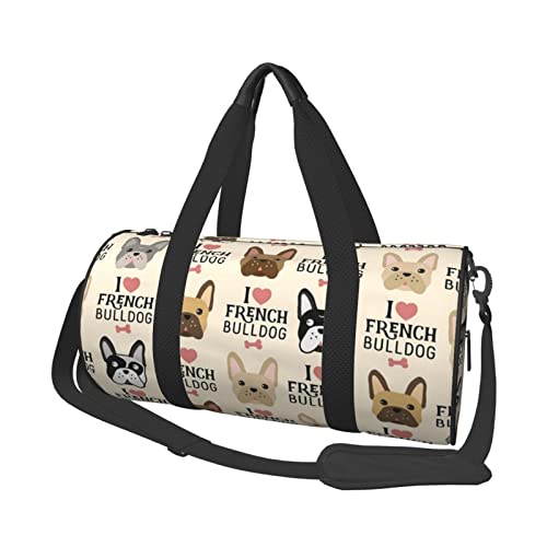 I Love French Bulldog bedruckte Reisetasche aus Segeltuch – Sporttasche mit großer Kapazität für Wochenend- und Geschäftsreisen, Schwarz , Einheitsgröße I Love French Bulldog bedruckte Reisetasche aus Segeltuch – Sporttasche mit großer Kapazität für Wochenend- und Geschäftsreisen, Schwarz , Einheitsgröße von FLYIFE