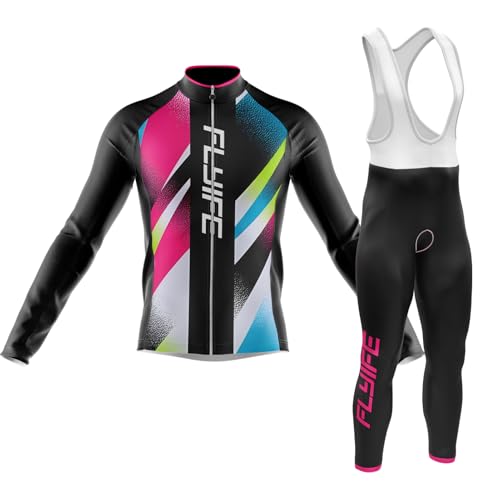 Radtrikot Herren Langarm Set,Fahrradtrikot Herren Herbst Atmungsaktive Cycling Jersey Schnell mit Gel Gepolsterten Trägerhosen (TYP-4,3XL) von FLYIFE