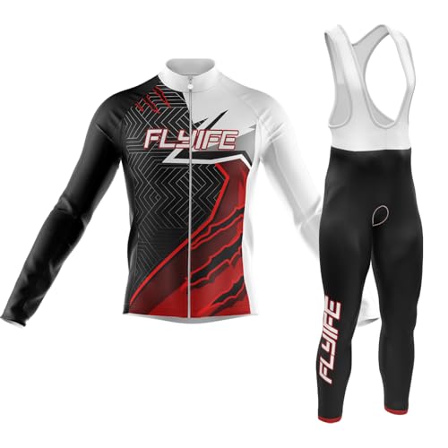 Radtrikot Herren Langarm Set,Fahrradtrikot Herren Herbst Atmungsaktive Cycling Jersey Schnell mit Gel Gepolsterten Trägerhosen (TYP-5,XL) von FLYIFE