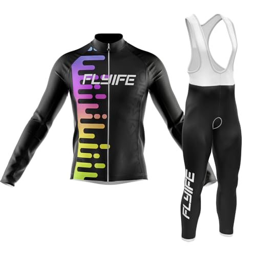 Radtrikot Herren Langarm Set,Fahrradtrikot Herren Herbst Atmungsaktive Cycling Jersey Schnell mit Gel Gepolsterten Trägerhosen (TYP-6,4XL) von FLYIFE