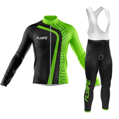 Radtrikot Herren Langarm Set,Fahrradtrikot Herren Herbst Atmungsaktive Cycling Jersey Schnell mit Gel Gepolsterten Trägerhosen (TYP-8,M) von FLYIFE