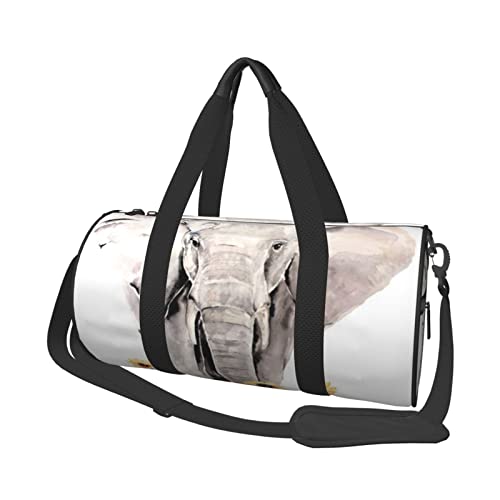 Reisetasche aus Segeltuch mit Elefanten- und Sonnenblumen-Motiv, mit großem Fassungsvermögen, für Wochenende, Geschäftsreisen, Schwarz , Einheitsgröße von FLYIFE