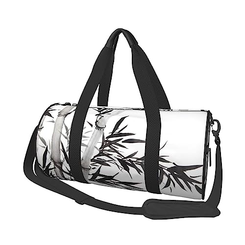 Reisetasche aus Segeltuch mit chinesischer Kalligraphie, Motiv: Bambusbaum, mit großem Fassungsvermögen, für Wochenende, Geschäftsreisen, Schwarz , Einheitsgröße von FLYIFE