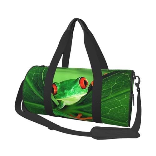 Reisetasche aus Segeltuch mit niedlichem Frosch-Motiv, große Kapazität, für Wochenende, Geschäftsreisen, Schwarz , Einheitsgröße von FLYIFE