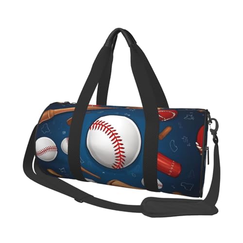 Sporttasche mit Baseball-Spiel, bedrucktes Segeltuch, Reisetasche, Sporttasche mit großer Kapazität für Wochenende, Geschäftsreisen, Schwarz , Einheitsgröße von FLYIFE