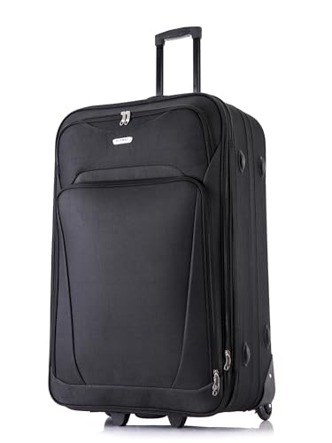 FLYMAX 29" Großer Koffer Leichter Gepäck Erweiterbarer Laderaum Check In Reisetasche auf Rädern SCHWARZ 90L von FLYMAX