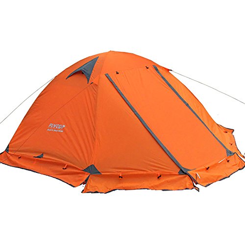 FLYTOP 3-4 Jahreszeiten, 1-2 Personen, Doppellagiges Rucksackzelt, Aluminiumstange, Winddicht, wasserdicht, für Camping, Wandern, Reisen, Klettern – einfacher Aufbau (Orange, 4 Staffel 2 Personen) von FLYTOP