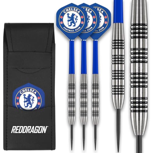 FOCO Offiziell lizenzierte Chelsea FC Flights mit Red Dragon 24 Gramm Wolfram Darts-Set FOCO Offiziell lizenzierte Chelsea FC Flights mit Red Dragon 24 Gramm Wolfram Darts-Set von FOCO
