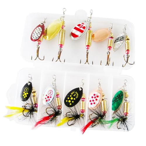 FOLODA 10 Stück Löffel Metall Hart Spinner Köder Fischköder Spinner Swimbaits Bunte Pailletten Köder Köder Drillinge Angelhaken Set von FOLODA