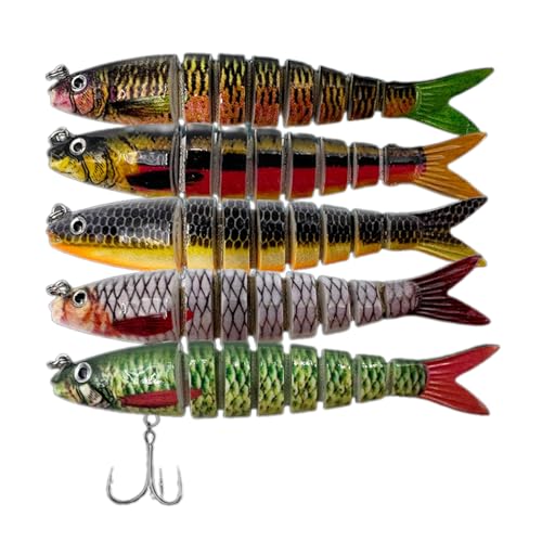 FOLODA 5 Stücke Multi Jointed Swimbaits Langsam Sinkende Schwimmköder Angelhaken Süßwasser Salzwasser Bass Drillinge Angelköder von FOLODA