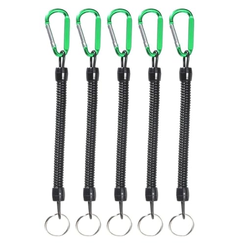 FOLODA 5Pcs Coiled Angeln Lanyards Mit Karabiner Retractables Sicherheit Coiled Tethers Angeln Seil Zange Lip Angelgerät von FOLODA