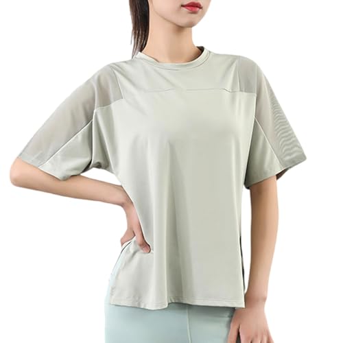 FOLODA Damen Fitness Laufbluse Lockere Passform Sport T Shirt Aktives Kurzarm Shirt Mit Schneller Trocknung Für Sport Und Freizeit von FOLODA