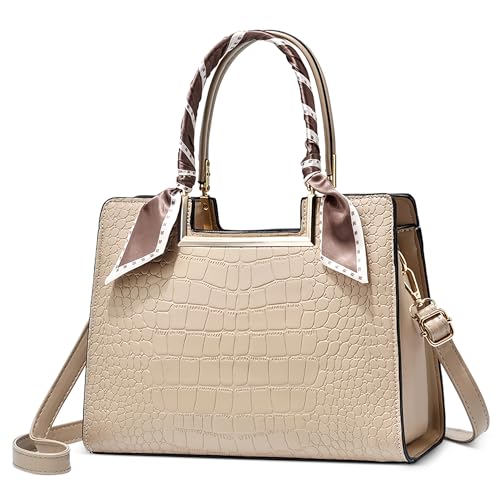 FOLOVEYA Damen Handtasche Mode Krokodilmuster Frauen Henkeltaschen Elegant Band Top-Griff Taschen Shopper Schultertasche Umhängetasche PU Leder für Arbeiten Reisen Dating Khaki FOLOVEYA Damen Handtasche Mode Krokodilmuster Frauen Henkeltaschen Elegant Band Top-Griff Taschen Shopper Schultertasche Umhängetasche PU Leder für Arbeiten Reisen Dating Khaki von FOLOVEYA