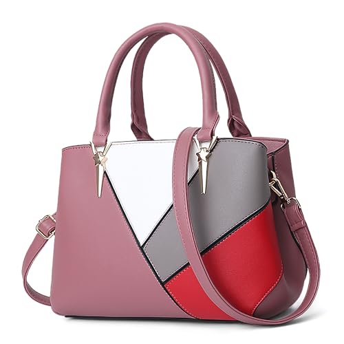 FOLOVEYA Elegant Damen Handtasche Mode Spleißen Henkeltaschen Designer Top-Griff Taschen Frauen PU Leder Umhängetasche Shopper Schultertasche für Arbeiten Reisen Schule Rosa FOLOVEYA Elegant Damen Handtasche Mode Spleißen Henkeltaschen Designer Top-Griff Taschen Frauen PU Leder Umhängetasche Shopper Schultertasche für Arbeiten Reisen Schule Rosa von FOLOVEYA
