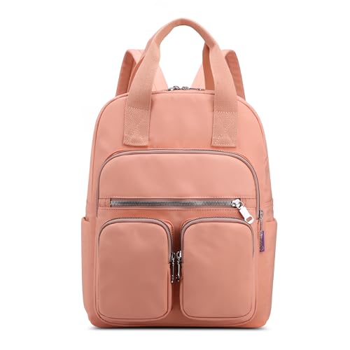 FOLOVEYA Mode Rucksack Damen 15 Zoll Laptop Rucksack Schulrucksack Mädchen Teenager Multifunktion Schultaschen Tagesrucksack für Reisen Arbeit College Wasserdicht Nylon Backpack Orange-Rosa von FOLOVEYA