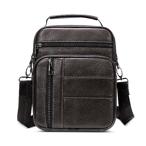 FOLOVEYA Retro Herren Umhängetasche Klein Echtes Leder Schultertasche Casual Business Crossbody Herrentasche Zum Umhängen Mini Messenger Bag für Reise Arbeite Sport Männer Handtasche Kaffee von FOLOVEYA