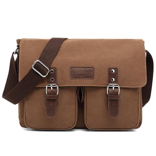 FOLOVEYA Retro Umhängetasche Herren Schultertasche Skalierbar 14 Zoll Laptop Tasche Segeltuch Kuriertasche Canvas Messenger Bag Aktentasche für Arbeit Schule Reise Uni Kaffee FOLOVEYA Retro Umhängetasche Herren Schultertasche Skalierbar 14 Zoll Laptop Tasche Segeltuch Kuriertasche Canvas Messenger Bag Aktentasche für Arbeit Schule Reise Uni Kaffee von FOLOVEYA