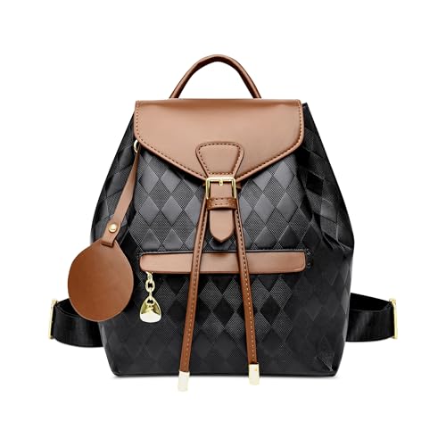 FOLOVEYA Rucksack Damen Elegant Klein Damenrucksack PU Leder Wasserdichte Daypack Frauen Mode Tagesrucksack Cityrucksack mit Kordelzug für Reisen Arbeit Büro Einkaufen Braun von FOLOVEYA