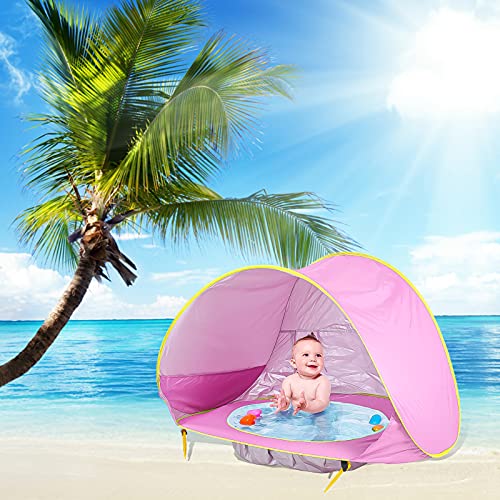 Strandmuschel für Kinder, Baby Zelt uv Schutz,UV Schutz 50+ Automatisches Strandmuschel, Strandzelt Belüftung Extra Light, im Automatischen Pop-up-Design, Wasserdicht (Rosa) von FONDUO