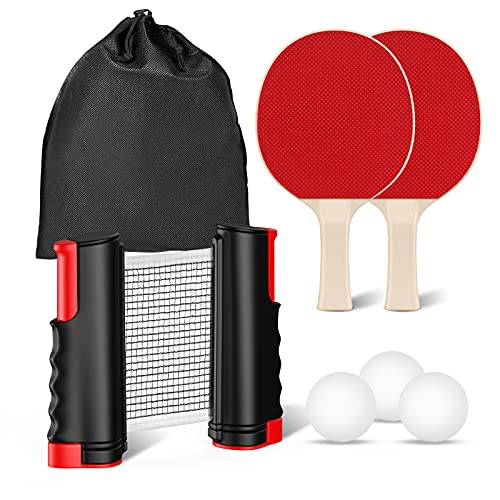 FOOING Tischtennisschläger Set, 2 Tischtennisschläger Profi 6 Tischtennisbälle Versenkbar Tischtennisnetz, Tischtennis Set mit Aufbewahrungstasche,Schwarz von FOOING