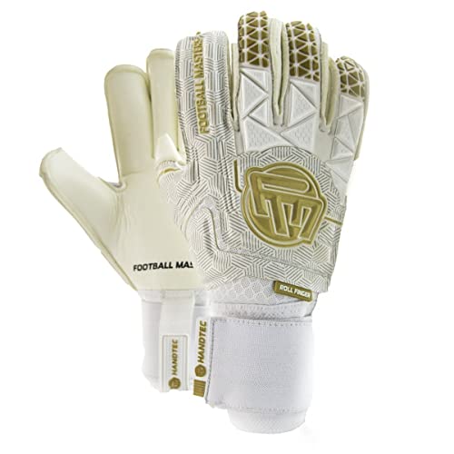 FOOTBALL MASTERS | Voltage Plus ROLL Finger | Torwarthandschuhe | Fussballhandschuhe | Fussballtorwart | Fussball (Weiß/Gold, 9.5) von FOOTBALL MASTERS