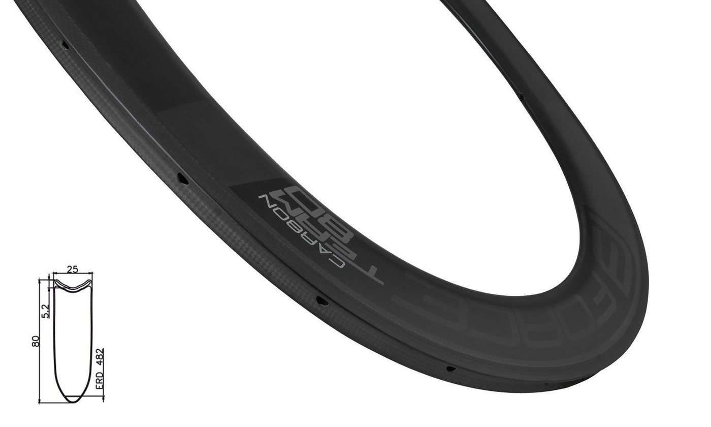 FORCE Fahrrad-Laufrad Felge/ road tubular CARBON 80mm/24 Nippel von FORCE