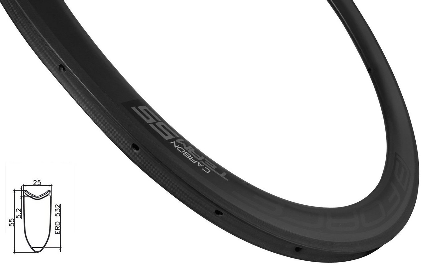 FORCE Fahrrad-Laufrad Felge FORCE road tubular CARBON 55mm, 24 Loch von FORCE