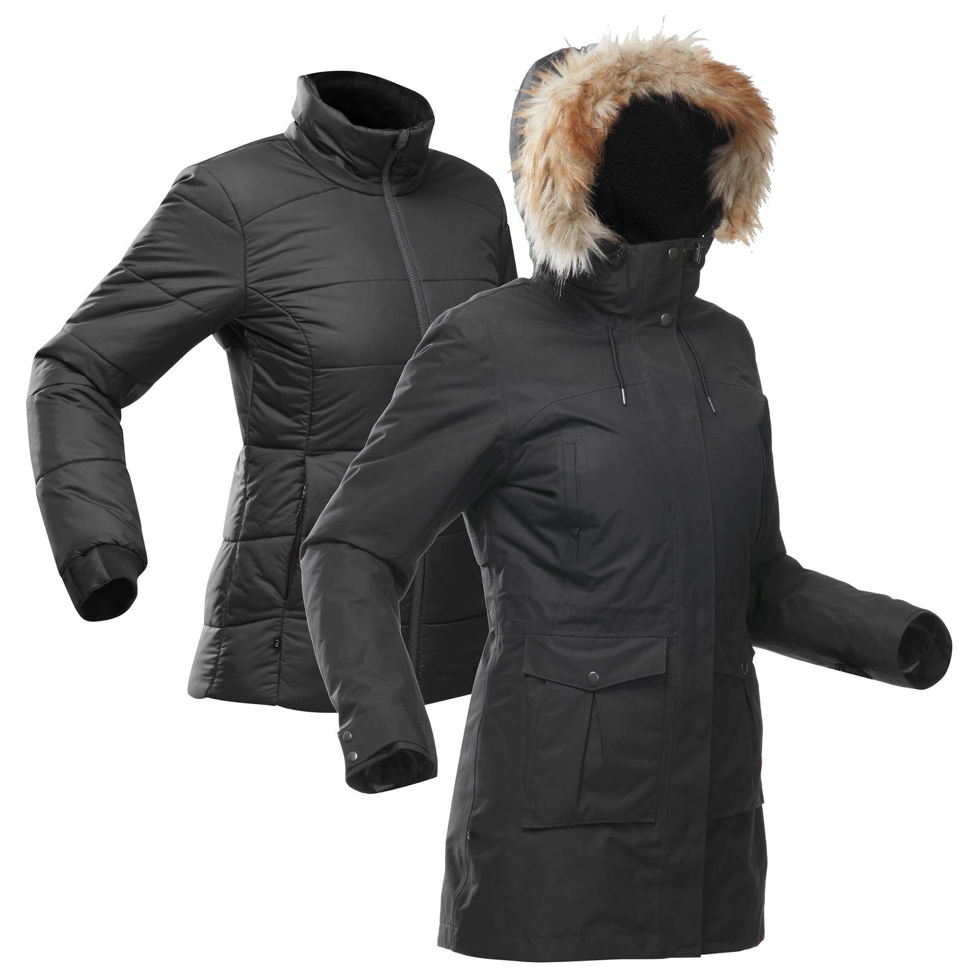 3-in-1-Jacke Damen bis -15 °C wasserdicht - Travel 900 Warm schwarz von FORCLAZ