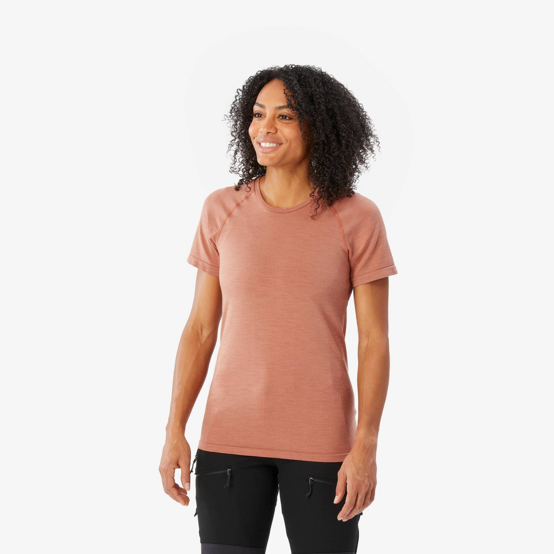 Merinoshirt Damen kurzarm nahtlos Trekking - MT900 peach Merinoshirt Damen kurzarm nahtlos Trekking - MT900 peach von FORCLAZ