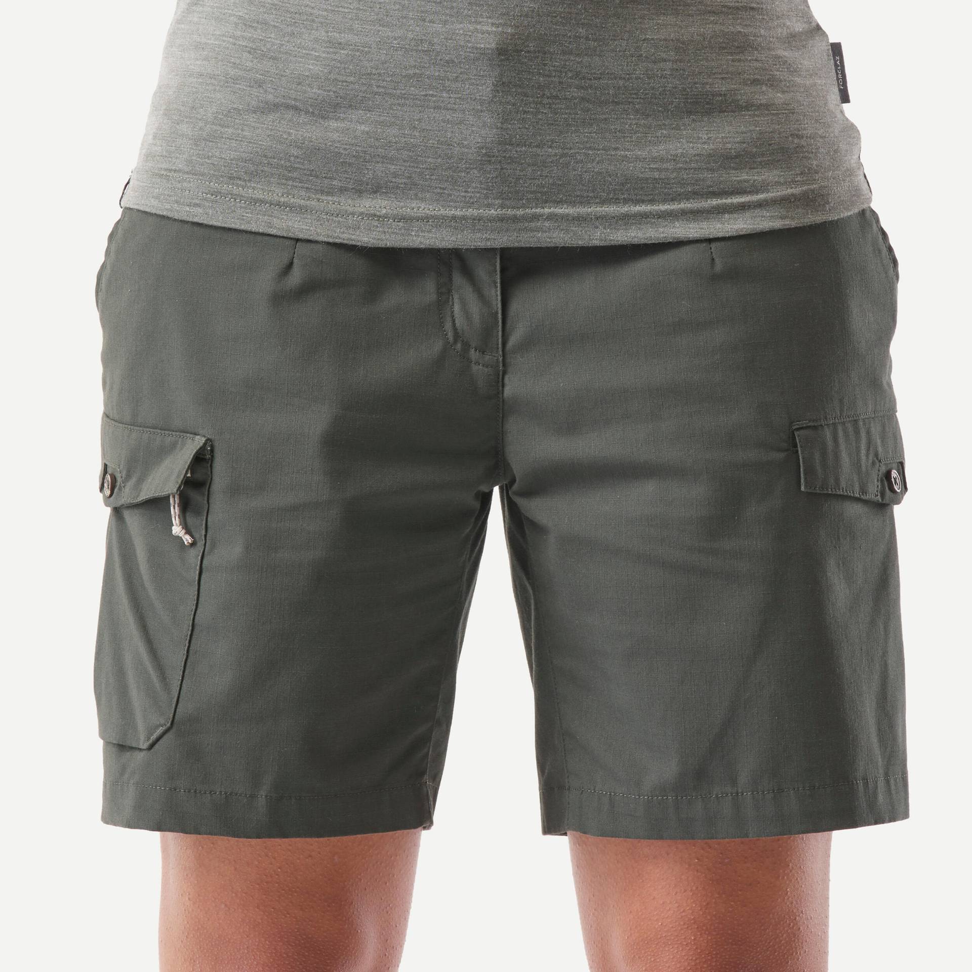 Shorts Backpacking Damen Baumwolle - Travel 100 dunkelgrün von FORCLAZ