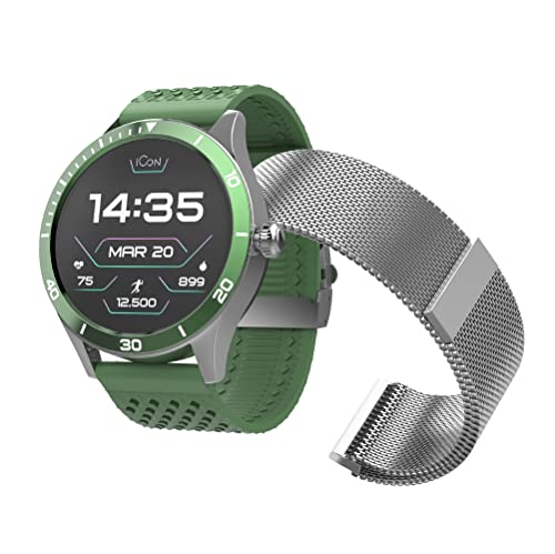 Forever Smartwatch AMOLED ICON II AW-110 zusätzlichem Band, Display 1,3“ 360x360 Pixels, IP68, Bluetooth v 5.1, Standby-Zeit 10 Tage, Li-Ionen Akku 310 mAh, Ladezeit 2 Stunden, GoFit-App Green von FOREVER