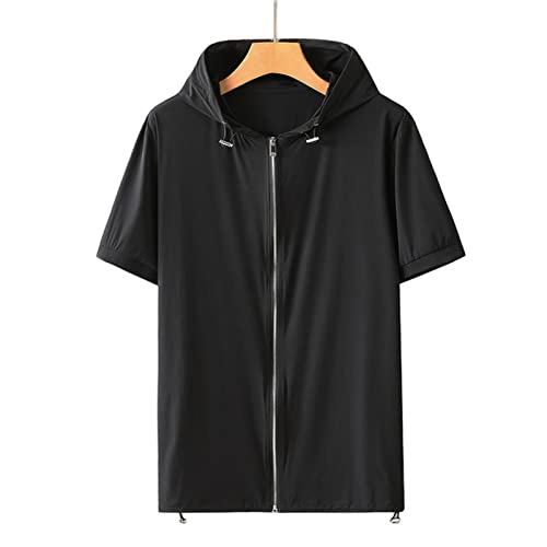 FORKIS Herren T-Shirt 9XL 10Xl Plus Size T-Shirt Männer Sommer Tops Kapuze T-Shirt Streetwear Kurzarm Shirt Männlich Reißverschluss T-Shirt-Black,6XL(100 to 110Kg) von FORKIS