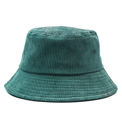 FORLUZ Fischerhut, Damen Cord Bucket Hat Herren Lässiger Winter Warmer Einfarbiger Hut Breiter Krempe Sun Fishing Bucket Hat Damen Fluffy Bucket Hat (Color : Green, Size : One Size) von FORLUZ