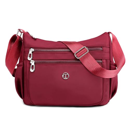 FORRICA Casual Umhängetasche Damen Große Crossbody Handtasche Frauen Leichte Nylon Schultertasche Multi Taschen Rot FORRICA Casual Umhängetasche Damen Große Crossbody Handtasche Frauen Leichte Nylon Schultertasche Multi Taschen Rot von FORRICA